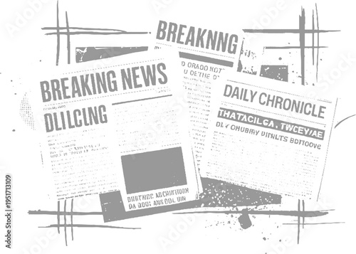 Overlapping grey newspapers with headlines Breaking News and Daily Chronicle