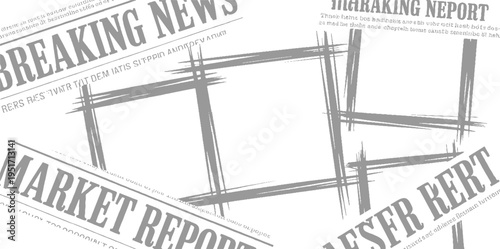 Grey newspaper headlines breaking news and market report with abstract lines