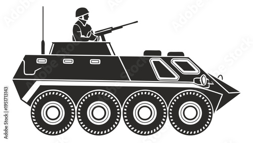 Armored personnel carrier silhouette with soldier military vehicle combat transport defense equipment