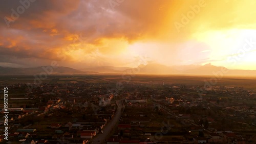 Prejmer Brasov Romania, Tartlau Prejmer Fortified Church, beautiful sunset in storm clouds
