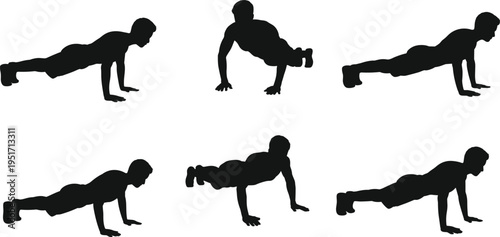 WebPush up exercise vector, fitness silhouette illustration, bodyweight workout, strength training, chest triceps shoulders, gym art, athletic movement sketch