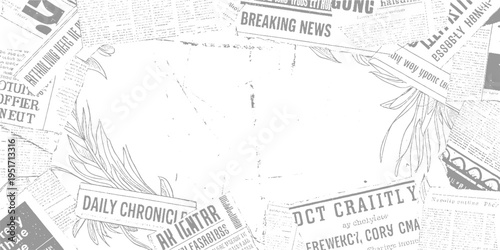 Scattered vintage newspaper clippings with headlines and text fragments