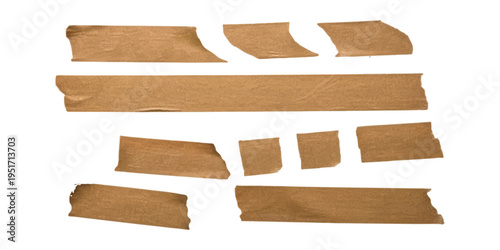 A collection of torn brown paper pieces on a white background