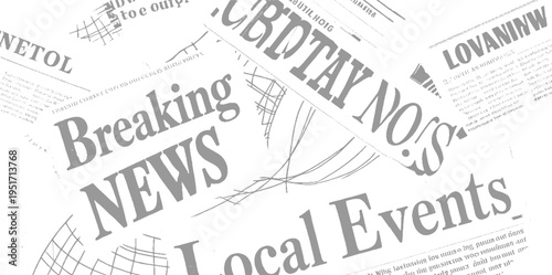 Breaking News Local Events Newspaper Headlines and Text Overlapping