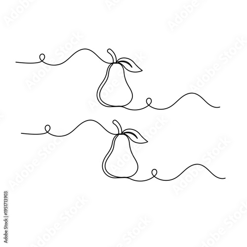 Minimalist one-line art illustration of a fresh organic pear
