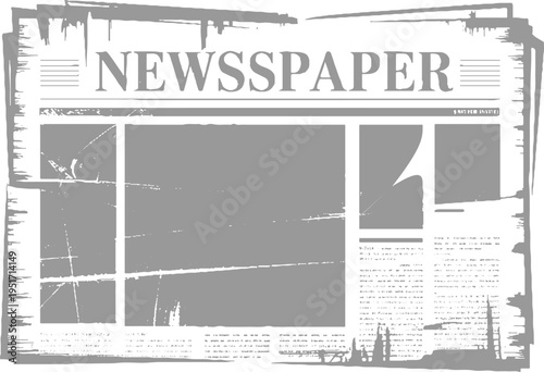 Vintage Newspaper with Torn Edges and Text Blocks