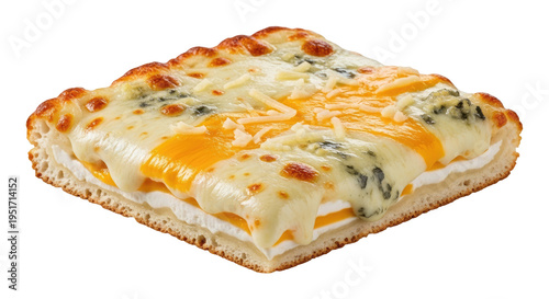 Four cheese square pizza slice melted cheese