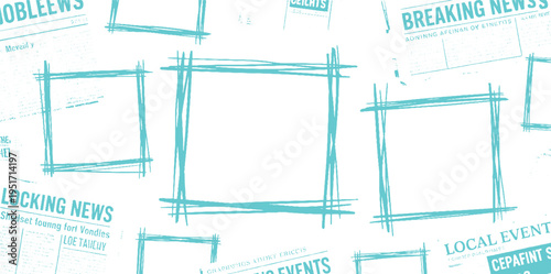 Teal Blue Newspaper Headlines and Frames on White Background breaking local