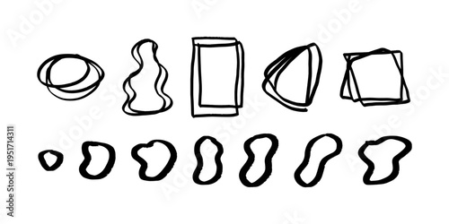 Set of hand drawn abstract geometric and organic shapes. Various line figures vector illustration