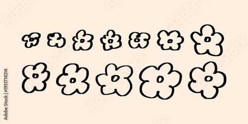 Set of abstract hand drawn linear flowers. Vector clipart floral collection. Trendy bohemian style