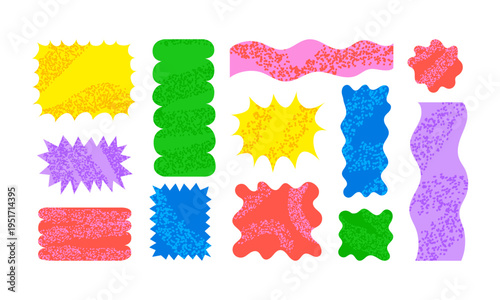 Set of abstract colorful geometric shapes with textures. Vector illustration of organic figures. Collection of abstract quirky stickers