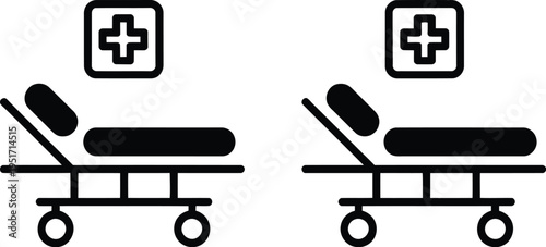 Hospital bed icon set, different style collection of black and white bed icons for healthcare apps medical UI and hospital design projects.