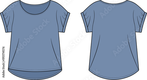 Women casual t-shirt template with front and back views minimalist fashion apparel design mockup