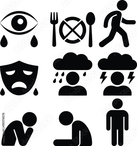 Collection of icons depicting various health, dietary, and activity conditions