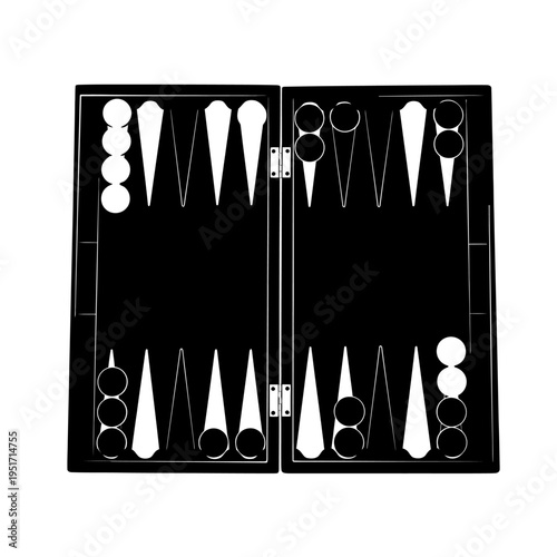 Silhouette of an Open Backgammon Board for Strategy Gameplay, Symbolizing Classic Entertainment and Leisure Activities.