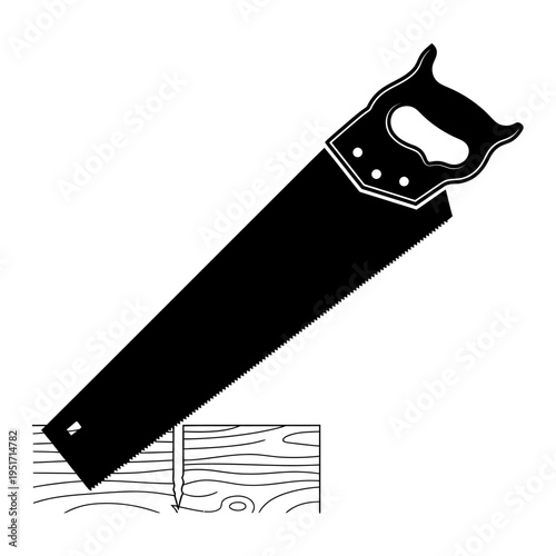 Silhouette of a Stiff Spine Backsaw for Precision Woodworking, Representing Carpentry Skills and Traditional Handcrafting.