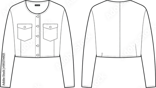 Women cropped denim jacket template with front and back view minimalist fashion apparel design mockup