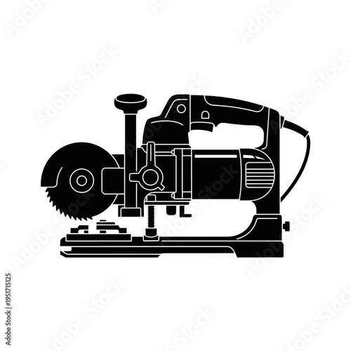 Silhouette of a Plate Biscuit Joiner Power Tool for Cabinet Making, Representing Professional Woodworking and Structural Assembly.