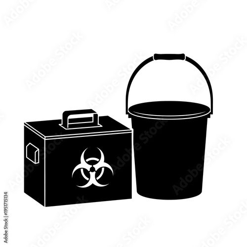 Silhouette of a Biohazard Spill Kit Bucket for Hazardous Waste Cleanup, Symbolizing Industrial Safety and Medical Sanitation.