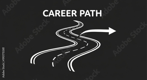 Career path illustration showing winding road with arrow indicating direction.