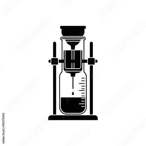 Silhouette of a Tall Glass Cold Brew Drip Tower for Laboratory Style Brewing, Symbolizing Specialty Coffee and Artisanal Extraction.
