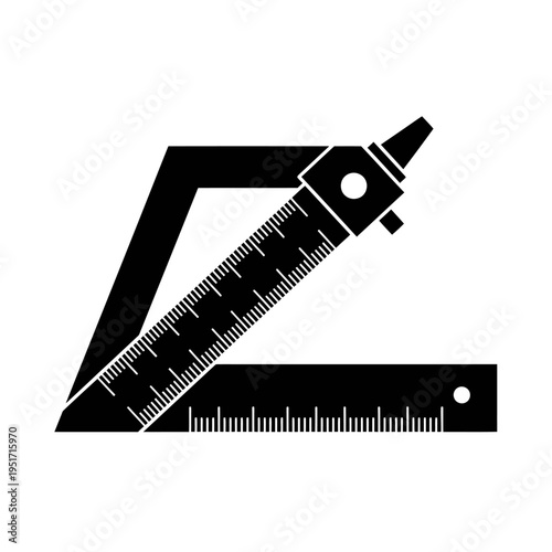 Silhouette of an Adjustable Combination Square Ruler for Layout Precision, Representing Accurate Carpentry and Woodworking Drafts.