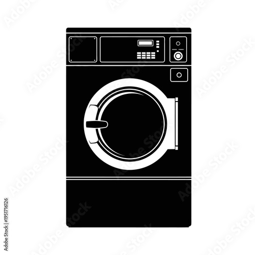 Silhouette of a Large Commercial Laundry Washing Machine for Heavy Loads, Representing Laundromat Services and Garment Care.