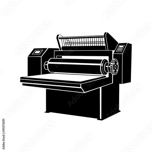 Silhouette of a Heated Roller Commercial Rotary Ironer for Flatwork Linens, Representing Professional Laundry and Textile Finishing.