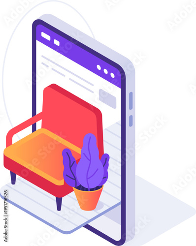 Mobile phone displaying virtual home design augmented reality