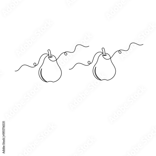 Minimalist one-line art illustration of a fresh organic pear
