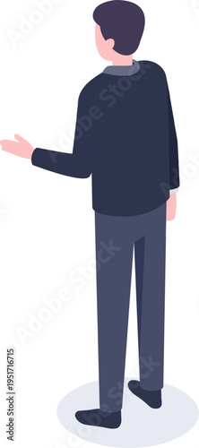 Professional man explaining presenting information isometric illustration