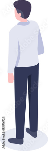 Man in light shirt turning head looking back