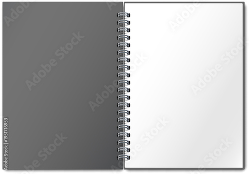 Spiral notebook display offering blank page for copy space