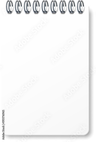 Blank spiral notebook page on white backdrop