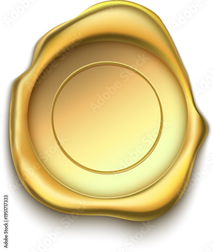 Golden wax seal blank isolated on white background