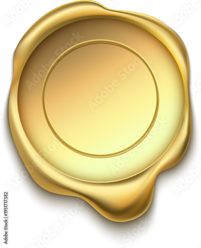 Golden wax seal with blank space for text on white background
