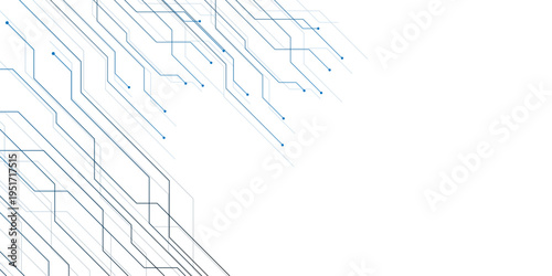 White and blue abstract geometric dots and lines connection circuit concept.