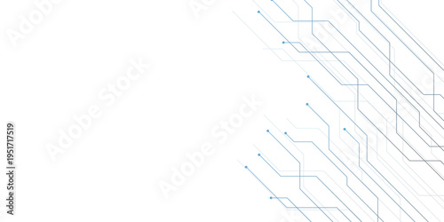 White and blue abstract geometric dots and lines connection circuit concept.