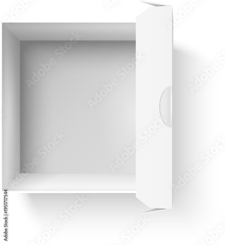 Empty white carton box with open lid