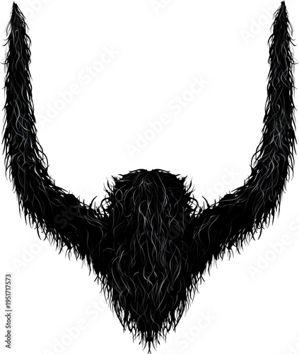 Stylized long black goatee beard graphic drawing