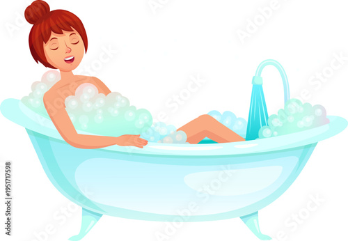 Woman relaxing in bubble bath enjoying wellness concept