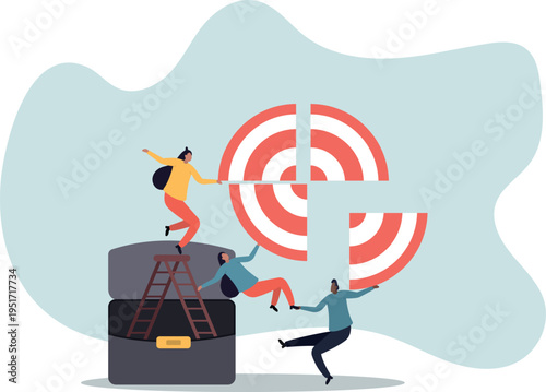 Team target to success together, teamwork or challenge to work as partnership, coworkers or colleague collaboration to achieve goal .human life and situation.