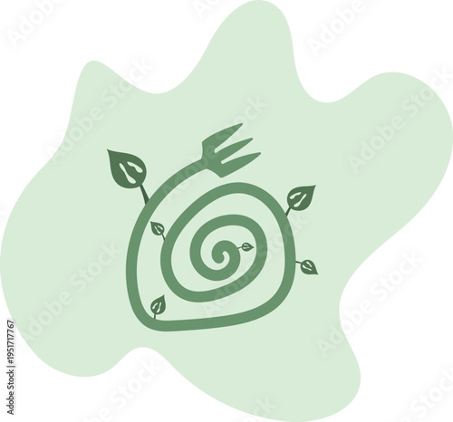 Green Fork with Leaves .Healthy Diet Logo Vector Illustration.