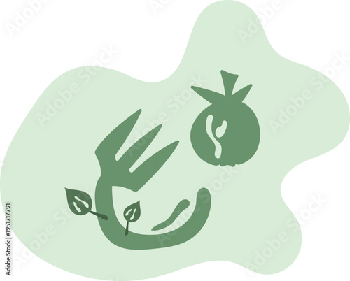 Green Fork with Leaves and Apple .Healthy Diet Logo Vector Illustration.