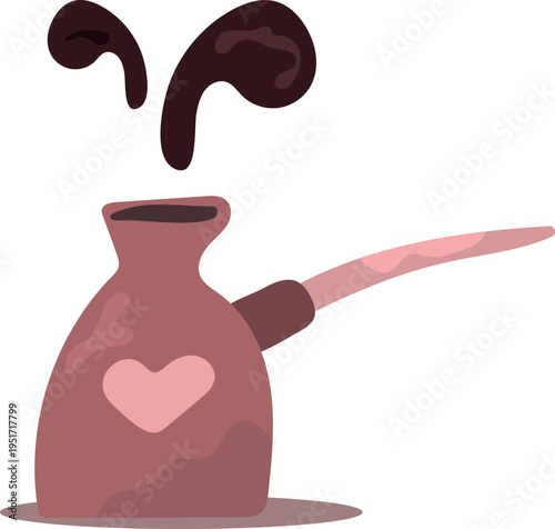 Turkish Coffee Pot with Heart Pattern and Coffee Splash Isolated on White.