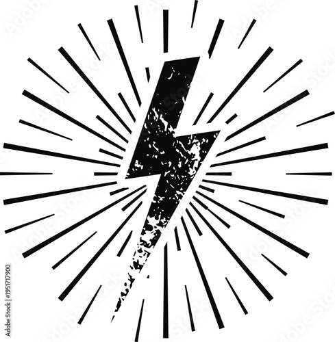 Distressed lightning bolt symbol radiating energy power