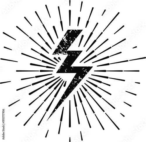 Distressed lightning bolt icon radiating energy and power