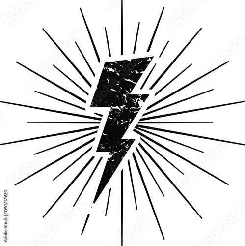 Distressed lightning bolt radiating energy symbol