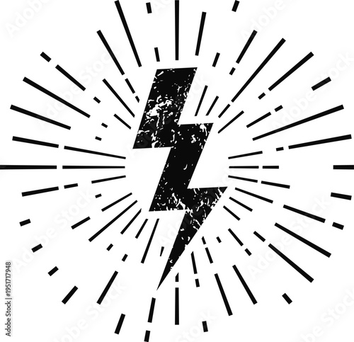 Distressed lightning bolt icon radiating energy and power