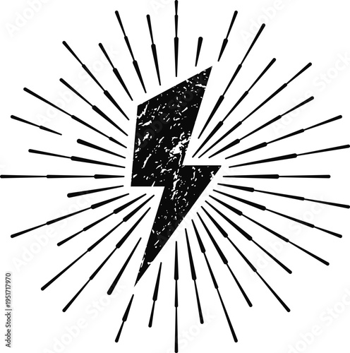 Distressed lightning bolt symbol bursting with energy